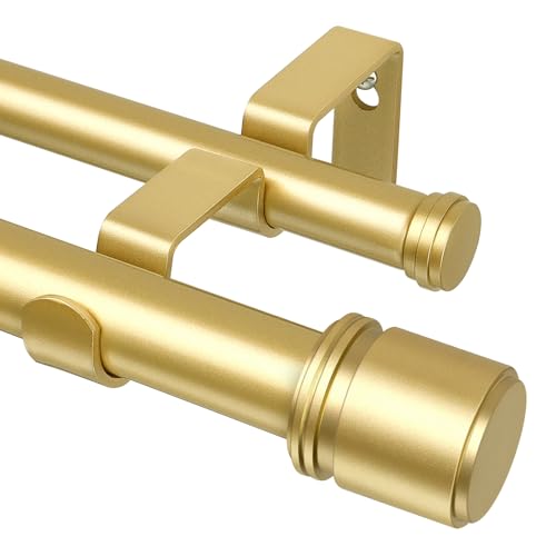 HOTOZON Double Tringle à Rideaux 90-182 cm, Or Tringle Rideau Extensible de 25 mm pour Rideaux à œillets, Tringle à Rideaux Réglable pour Fenêtres avec...