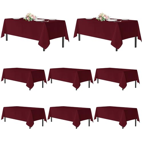 Image of sancua Tablecloths for 8 Foot Rectangle Tables, 8 Pack - Washable Polyester Fabric Table Cloth for Chirstmas Party, Birthday, Banquet Reception, 60x120 Inch Burgundy