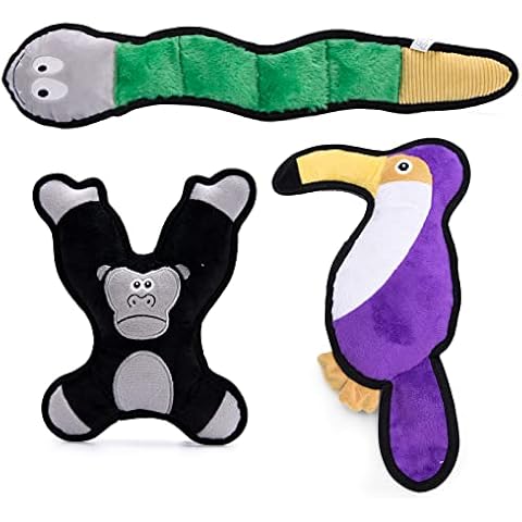M.C.works Squeaky Dog Toys Jungle Set, 3 Pack Tough Dog Chew Toys for Small Medium Dogs, Interactive Plush Rope Toys for Dog Puppy with Crinkle Paper Cover