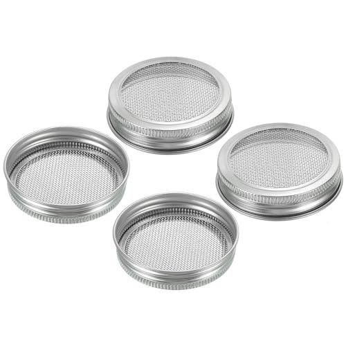 PATIKIL Sprouting Lids, 4 Pcs 70mm Stainless Steel Strainer Lids for Wide Mouth Canning Jars, Silver Tone