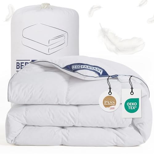 BedFabtasy Premium Daunendecke 135x200cm, Ganzjahresdecke Bettdecke 135x200 mit Premium Gänsedaunen und Federn, 100% Baumwolle,Öko-TEX 100, Zertifiziert für Tierwohl
