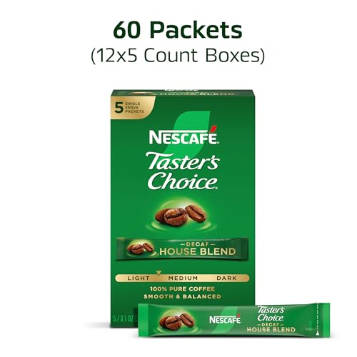 Nescafe Taster's Choice Decaf Instant Coffee, House Blend, 0.52 Ounce (Pack of 60 -12x5 pcs)