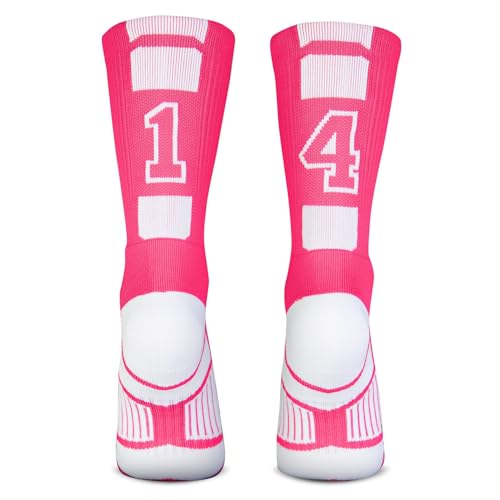 ChalkTalkSPORTS Custom Team Number Socks - Pink Mid-Calf - 14 or 41