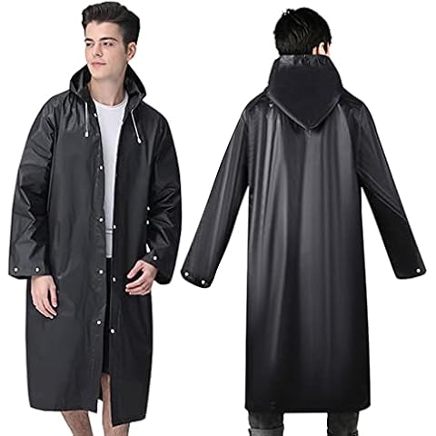 YTBUBOR 2 Pack Black Raincoat Portable Ponchos, Waterproof EVA Reusable Rain Jacket for Men and Women, Durable Rain Coats Long Sleeve Rain Poncho for Outdoor Activities Cover