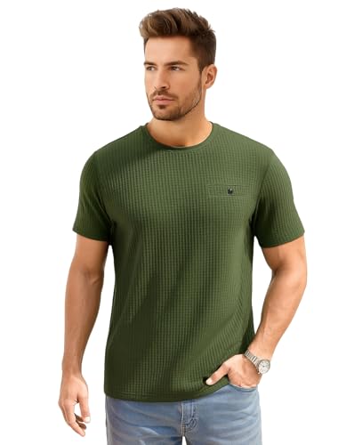 Image of AWG ALL WEATHER GEAR Men Solid Waffle Crew Neck Tshirt | Waffle Knit T-Shirt | Men's T-Shirt | Tees for Man | Textured Half Sleeve T-Shirt's | Tshirt for Men Stylish