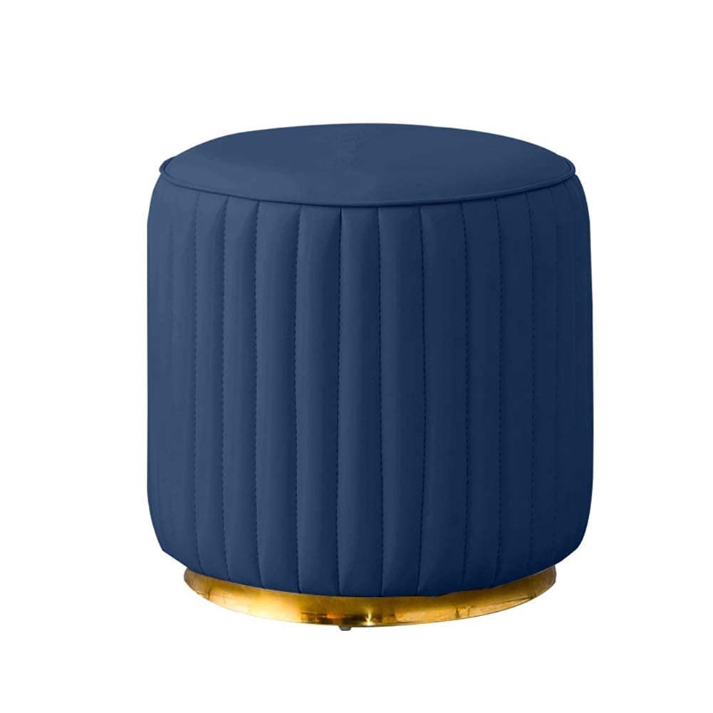 Pouf rond rembourré cuir bleu marine avec socle doré élégant