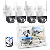Jennov Überwachungskamera Set Aussen WLAN mit 10''Monitor 10CH Wireless NVR, 4 Pcs 5MP 360° PTZ WiFi Kameras mit 2 Wege Audio, Spotlight Alarm, Farbe Nachtsicht, Automatische Verfolgung, 1TB HDD