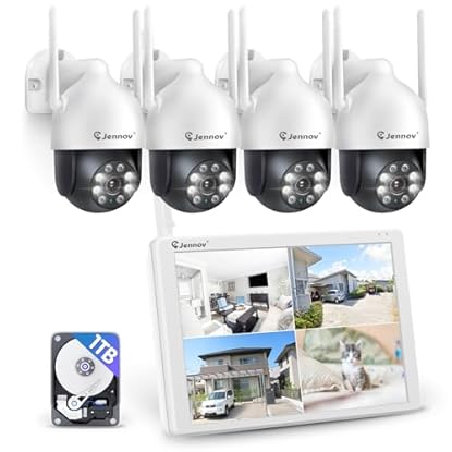 Foto di Jennov 5MP PTZ Kit Videosorveglianza WiFi Esterno con 10" Monitor, 10CH 5MP NVR 1TB HDD, 4X5MP Telecamera WiFi, Visione Notturna a Colori, Rilevamento Persona, Registrazione 24/7, Audio Bidirezionale