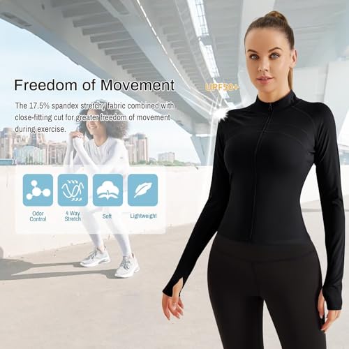 TERODACO Running Jacket Women Thumb Hole Zip Up Gym Tops Womens Long Sleeve Lightweight Sports Top Ladies Workout Cycling Athletic Shirts,Breathable Quick Dry Slim Fit - Image 5