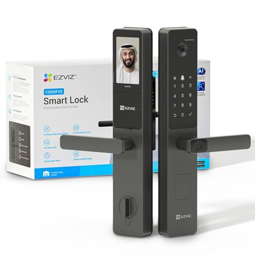 EZVIZ Smart Lock Y2000FVS Biometric Smart Door Lock 3D Face Recognition Built-in Wifi Door Lock Night Vision Active Intercom & Child Safety IP52 for Home Apartment Office Hotel 6068