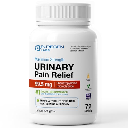Puregen Labs Urinary Pain Relief | Phenazopyridine HCl 99.5mg Tablets | Maximum Strength OTC for Fast Relief of UTI Pain Burning and Bladder discomfort 72 Count Tablets
