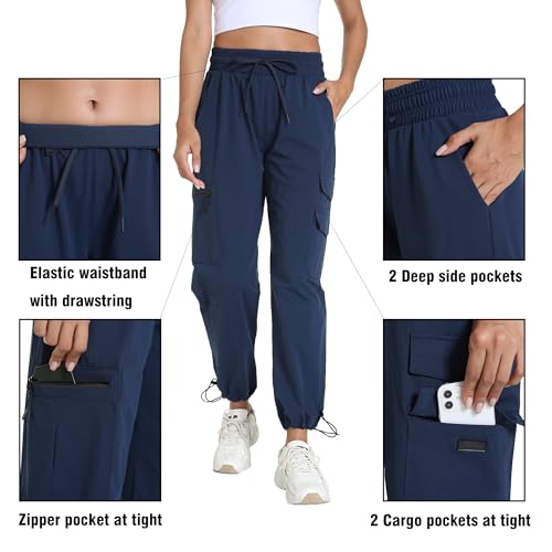 Image of Women's Joggers with Pockets, Hiking Cargo Water Resistant Lightweight Pants for Women Workout Athletic Travel Camping