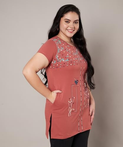 Image of Women Printed Cotton Tshirt with Side Slits & Pocket