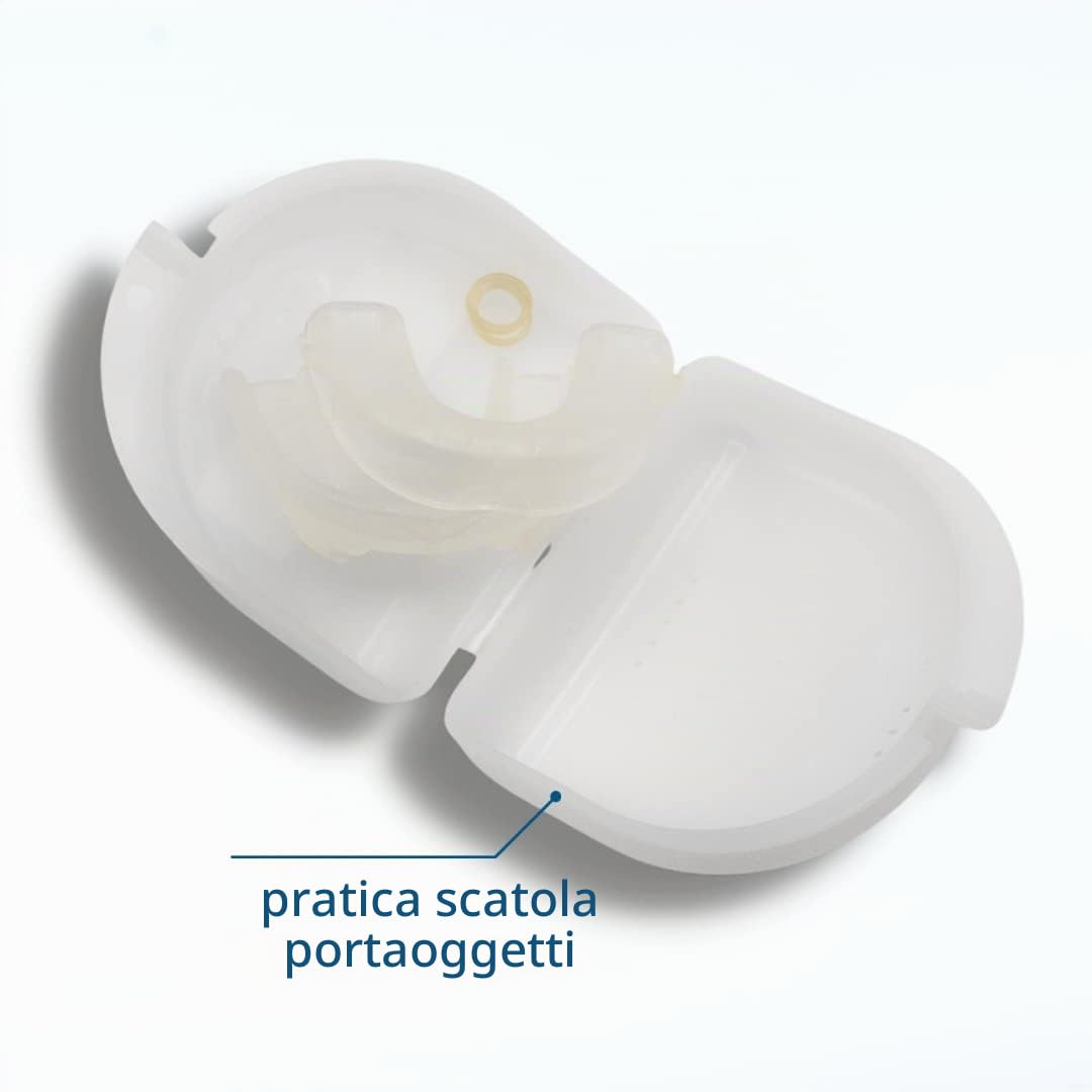 Dispositivo Anti Russamento - Contro Il russamento e l'apnea del Sonno, Molto Confortevole, con Elastici, sviluppato da Medici specialisti del Sonno e Dentisti (1 Pezzo in 2 Parti)