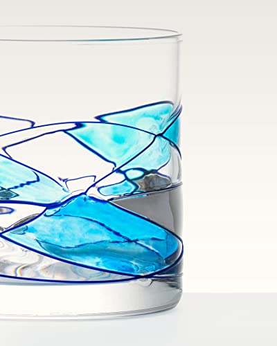 Whiskey Bourbon Crystal Glasses 12Oz SET 2 Blue Line Hand Painted Mouth Blown Crystal Unique Stunning Presents for Dad Father's Men's Retirement Birthday's Scotch Old Fashioned Glass - Image 3