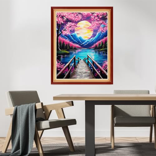 Image of DMCVIVR Stamped Cross Stitch Kits for Beginners Adults Needlepoint Kits for Beginners Embroidery Kits for Adults Crossstitch Kit for Beginners 11CT-Moon Flowers 16x20 inchs