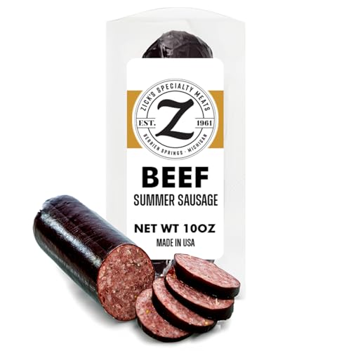 Zick's Specialty Meats Beef Summer Sausage (10 oz) | Mild Smoked Beef Sausage, Sausage Sticks, Dried...