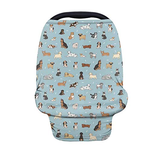 Image of Forchrinse Cute Puppy Dog Animal Pattern Carseat Cover for Baby,Stretchy Infant Car Seat Canopy,Nursing Cover Mom Privacy Breastfeeding Scarf,Soft High Chair,Shopping Cart,Stroller Cover