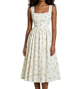 RIHOAS Women's Floral Midi Sundress Square Neck A Line Summer Dresses for Wedding Guest Tea Garde...
