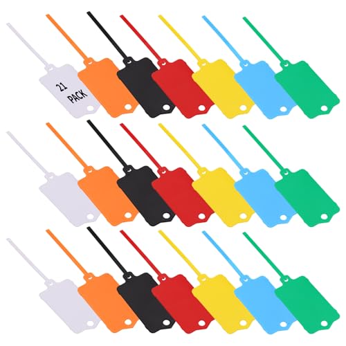 Image of STNRST-IN 21 Pack Luggage Tags, Plastic 7 Colors Baggage Tag Luggage Label for Suitcases, Waterproof Flexible Portable Suitcase Tags with Strap for Backpacks Suitcases Handbag Baggage