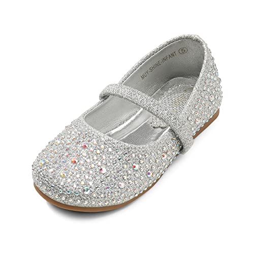 DREAM PAIRS MUY-Shine-INF Mary Jane Girls Rhinestone Studded Slip On Ballet Flats Toddler New Silver Size 9