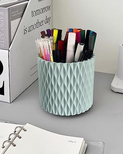 Image of Lebenrich Rotating Pen Holder for Desk, 5 Slots Unique Blue Desk Pen Organizer Easthetic Desktop Supplies and Accessories for Women Girls, Pencil Cup Caddy for Office Home Art Supply