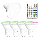 Jayool GU10 LED Bulbs, Dimmbale 5W Colour Changing Spot Light Bulb with Remote, RGB + Daylight White, Timer, 45°Beam Angle (Pack of 4)
