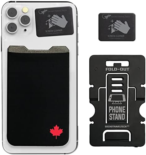 Phone Wallet - Cell Phone Stand - Adhesive Card Holder - Phone Pouch - Stick on Lycra Pocket by Gecko - Carry Credit Cards and Cash - Canada