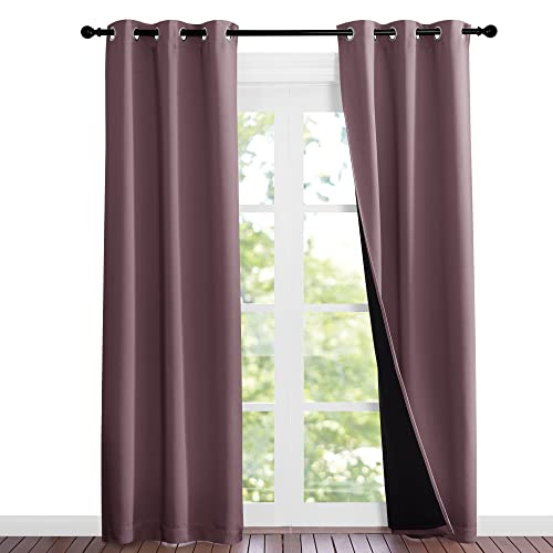 Image of NICETOWN Dry Rose Blackout Curtains 84 inches Long, Full Light Blocking Drapes with Black Liner for Nursery, Noise Reducing Thermal Insulated Draperies for Doorway (2 Pieces, 37 inch Wide Each Panel)