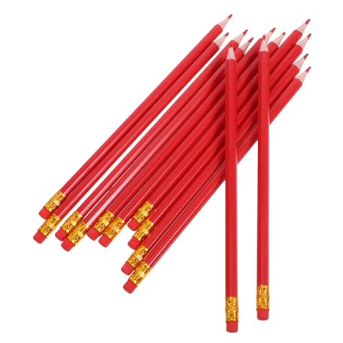 STOBOK 12個消せる赤色筆 あらかじめ削ったデッサン用筆 機能的な消し付き 絵画やチェック用の多用途ペンシル 教育やオフィスに