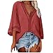 Yowablo Ladies Casual Three Quarter Top Blouse Dentelle Chemise Creuse col en V T-Shirts pour Femmes Top Manches Longues