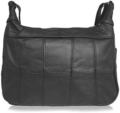 Quenchy London Leather Ladies Handbag - Cross Body Shoulder Hand Bag - Single Adjustable Across The Chest Strap - Multiple Pockets - Medium Size - Black Real Cow Hide QL747K
