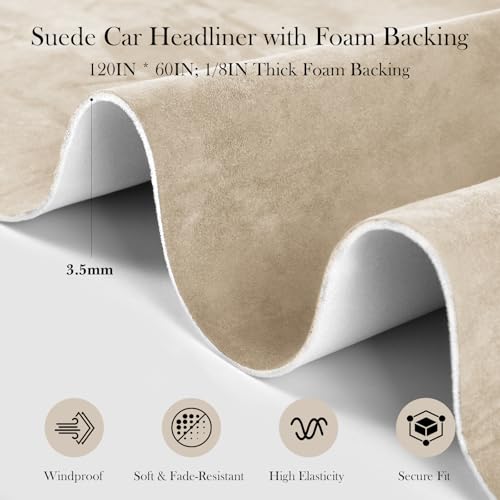 Garifon Beige Suede Headliner Fabric for Car Roof 120"x60", Suede Material by Garifon - Image 2