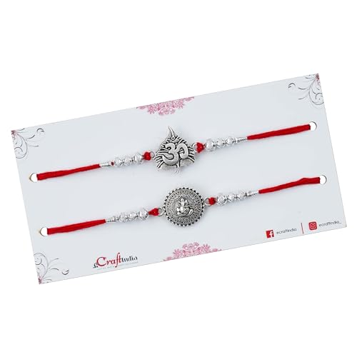 Image of eCraftIndia Set of 2 Evil Eye Designer Rakhis for Brother with Roli Chawal Pack | Raksha Bandhan Rakhi