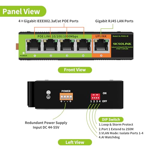 Image of Industrial 5-Port Gigabit PoE+ Switch | 4x30W PoE Ports, 1 Uplink, 35mm DIN-Rail Mount, IP40, Dual Power Input