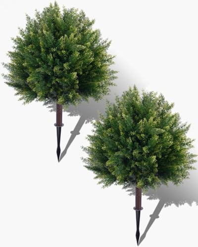 28 Inch Artificial Cypress, Topiary Trees Artificial Outdoor, Faux Cedar