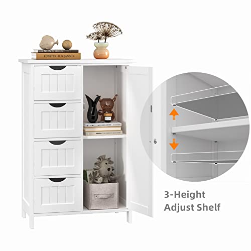 Irontar Bathroom Floor Cabinet, Freestanding Storage Cabinet With 4 Drawers And Adjustable Shelf For Entryway Storage, Home Office Furniture, White Cwg005W #TOP5