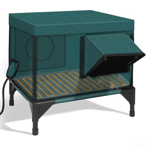 Winter Outdoor Heated Cat House, Heated Cat House for Outside, Weatherproof Outdoor Cat House with Heating Pad, Insulated Shelter Fully Insulated Cat House for Cats