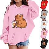Generisch Sudaderas con capucha y sudaderas para niñas Bonito estampado de capibara Sudadera oversize de manga larga con capucha y bolsillo Divertido atuendo Y2k cálido de invierno, 6-7 años