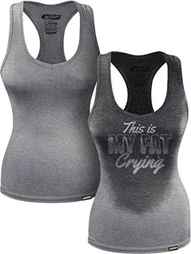 Actizio Women's Workout Shirt Cotton Fabric Tank Top Sleeveless Sweat Activated Motivational Exercise Gym Athletic Fit Moisture Wicking Fitness Shirt - This is My Fat Crying (Size L)