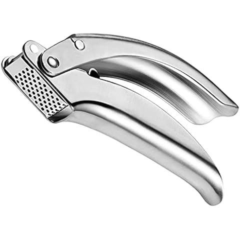 Garlic Press Stainless Steel Heavy Duty Garlic Crusher Professional Multi Fulcrum Better Movement Economy Extra Wide Handle (1) Cover