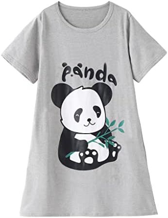 Vopmocld Big Girls' Cute Happy Cat Sleepwear Short Sleeve Summer Soft Nightgown Lovely Panda Bamboo Lounge Dress, Bamboo-Panda, 12