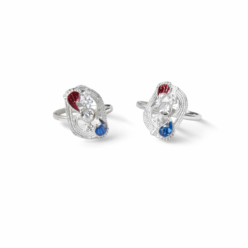 Plus Jewellery delicate silver finish red and blue stone stud Adjustable feet accessories/bicchiya/toe ring/Bichudi/Jodavi/ 1 pair for women.-image-18