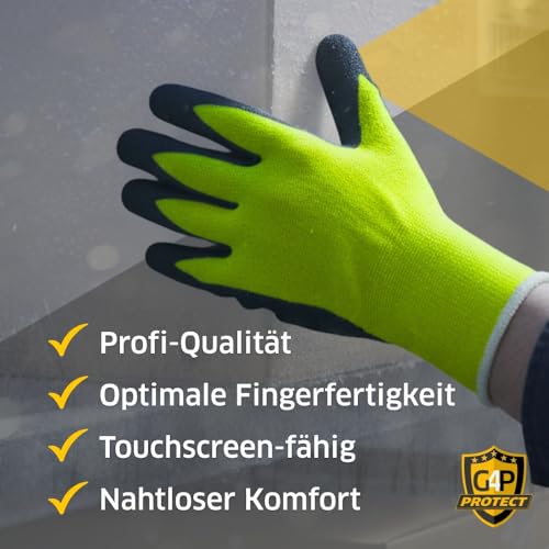 G4P Arctic Touch - Winter Arbeitshandschuhe mit Nitril-Sandy-Beschichtung, 3 Paar Montagehandschuhe für kalte Arbeiten bis 0 °C, Touchscreen-fähig, flüssigkeitsabweisend, Gr. S (Gr. 7)
