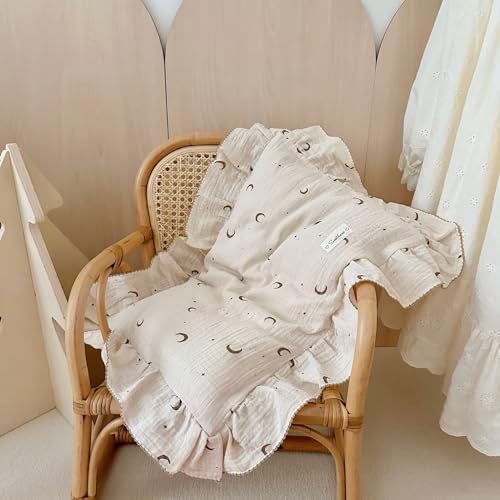 Bulutu Beige Toddler Pillowcase Cotton Muslin Girls Pillow Cover Stars Moon Print Pillow Case Kids Bedding Decor Pillow Protector,1 Piece,Moon Pattern thumb #1