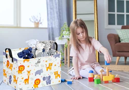 Image of Baby Storage Basket Nursery Box Laundry Hamper Organization Bins for Toys and Clothes with Handles (Animals)