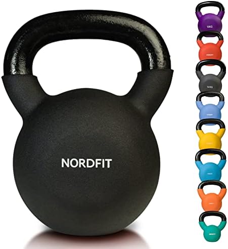 NORDFIT Neoprene Coated Cast Iron Kettlebell Weights - Kettle Bells (4kg, 6kg, 8kg, 10kg, 12kg, 14kg, 16kg, 18kg, 20kg) - Home Gym, Fitness, Exercise, Cardio Strength Training and Weight Lifting