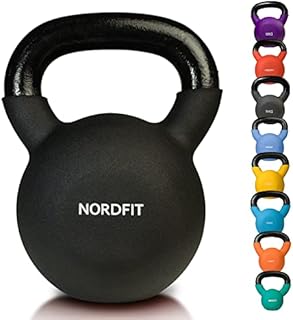 NORDFIT Neoprene Coated Cast Iron Kettlebell Weights - Kettle Bells (4kg, 6kg, 8kg, 10kg, 12kg, 14kg, 16kg, 18kg, 20kg) - Home Gym, Fitness, Exercise, Cardio Strength Training and Weight Lifting