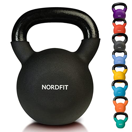 NORDFIT Neoprene Coated Cast Iron Kettlebell Weights - Kettle Bells (4kg, 6kg, 8kg, 10kg, 12kg, 14kg, 16kg, 18kg, 20kg) - Home Gym, Fitness, Exercise, Cardio Strength Training and Weight Lifting