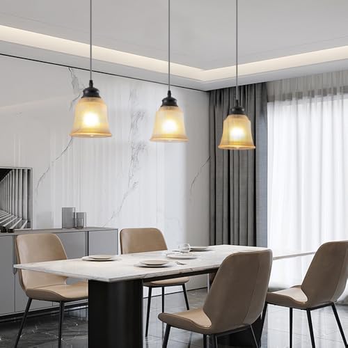 WBQQLV Glass Pendant Lights Kitchen Island, Vintage Pendant Light Fixtures with Hand-Blown Amber Glass, Farmhouse Modern Hanging Light for Kitchen Sink Dining Room Bedroom — view 4